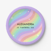 Retro Pastel Rainbow 6th Birthday ペーパープレート (正面)