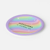 Retro Pastel Rainbow 6th Birthday ペーパープレート (アングル)