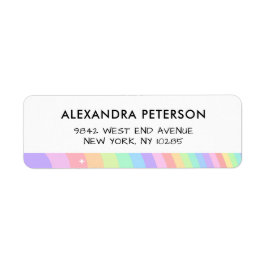 Retro Pastel Rainbow Wavy Pattern with Stars ラベル