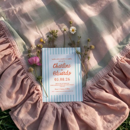 Retro Pastel Striped Wedding Invitation  招待状