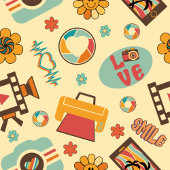 Retro Pastel Throw Groovy 70s Colorful Accent フリースブランケット