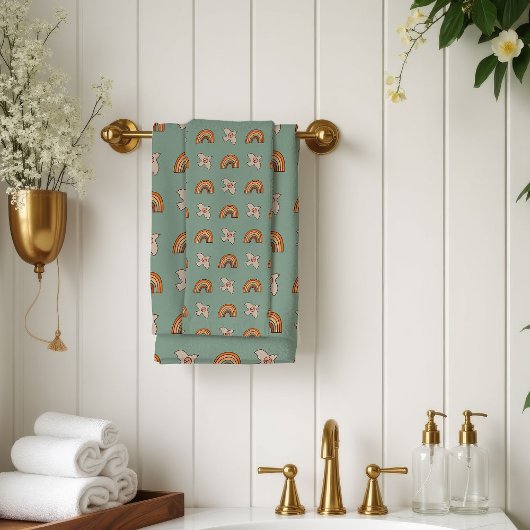 Retro Pastel Towel 70s Groovy Earthy Bath Vibes バスタオルセット