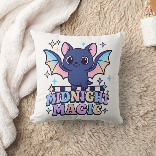 Retro Pastelcore Cute Halloween Bat & Checkerboard クッション (ブランケット)