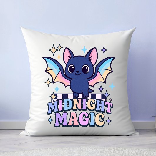 Retro Pastelcore Cute Halloween Bat & Checkerboard クッション