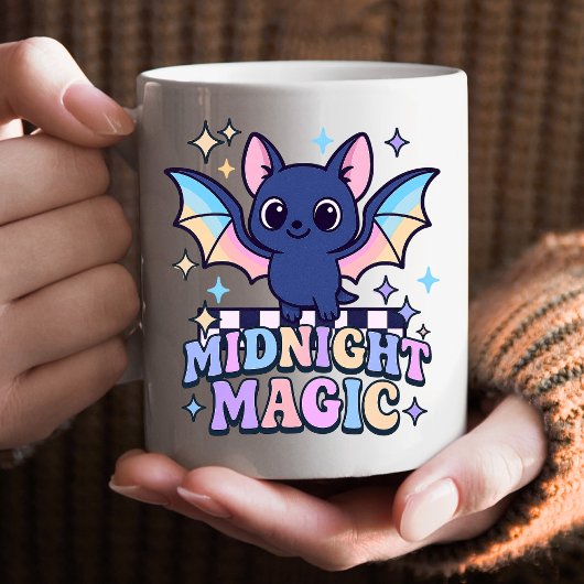 Retro Pastelcore Cute Halloween Bat & Checkerboard コーヒーマグカップ