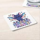 Retro Pastelcore Cute Halloween Bat & Checkerboard スクエアペーパーコースター (アングル)