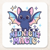 Retro Pastelcore Cute Halloween Bat & Checkerboard スクエアペーパーコースター (正面)