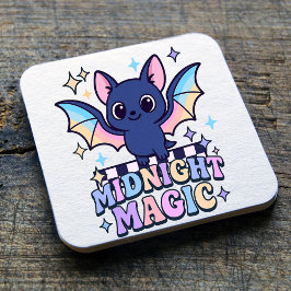 Retro Pastelcore Cute Halloween Bat & Checkerboard スクエアペーパーコースター