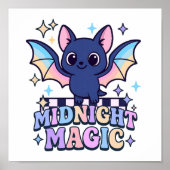 Retro Pastelcore Cute Halloween Bat & Checkerboard ポスター (正面)