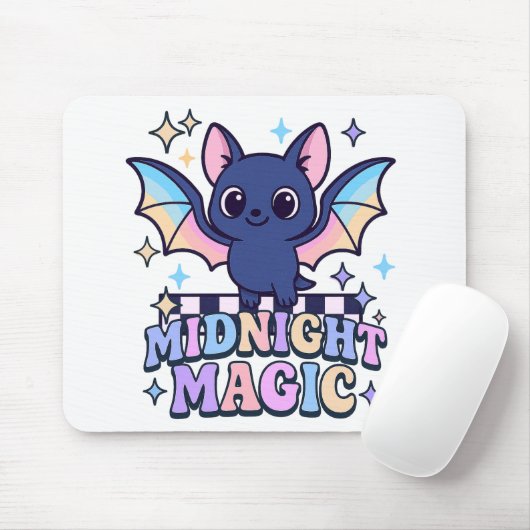 Retro Pastelcore Cute Halloween Bat & Checkerboard マウスパッド (マウス)