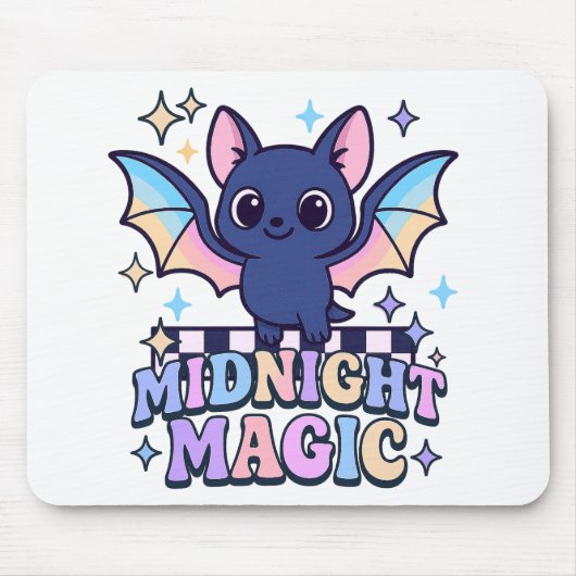 Retro Pastelcore Cute Halloween Bat & Checkerboard マウスパッド (正面)