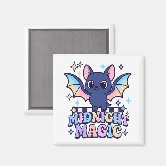 Retro Pastelcore Cute Halloween Bat & Checkerboard マグネット (正面/裏面)
