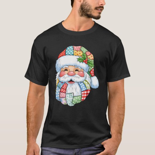 Retro Patchwork Santa Claus Christmas Preppy Merry Tシャツ (正面)