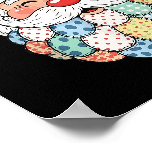 Retro Patchwork Santa Claus Christmas Preppy Xmas  ポスター (角)