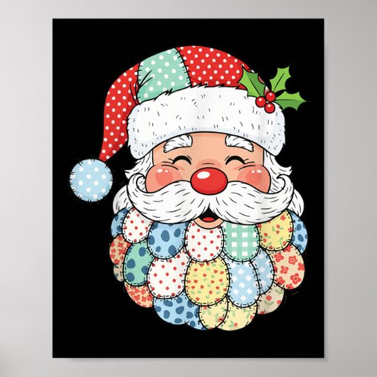 Retro Patchwork Santa Claus Christmas Preppy Xmas ポスター (正面)