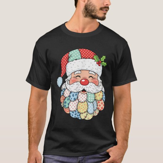 Retro Patchwork Santa Claus Christmas Preppy Xmas Tシャツ (正面)