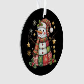Retro Patchwork Snowman Merry Christmas Coquette オーナメント (正面)