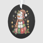 Retro Patchwork Snowman Merry Christmas Coquette オーナメント (正面)