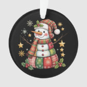 Retro Patchwork Snowman Merry Christmas Coquette オーナメント (正面)