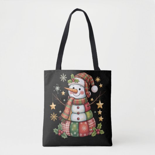 Retro Patchwork Snowman Merry Christmas Coquette  トートバッグ (正面)