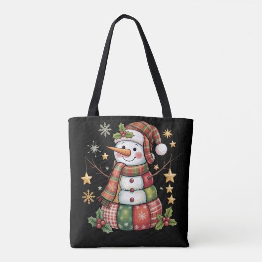 Retro Patchwork Snowman Merry Christmas Coquette トートバッグ (裏面)