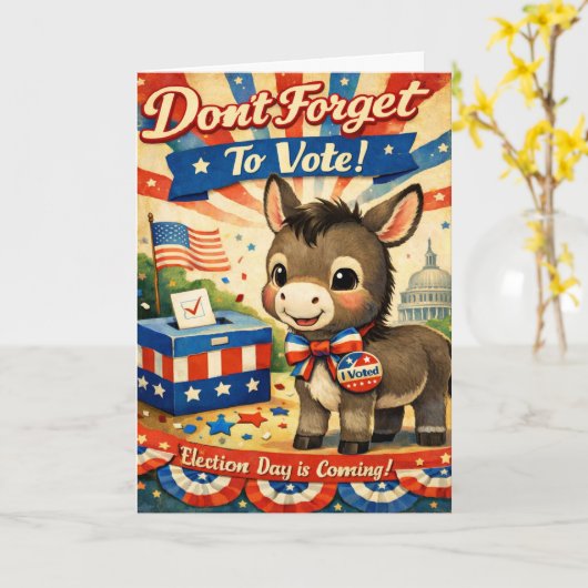 Retro Patriotic Donkey Vote Reminder カード (黄色い花)