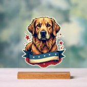 Retro Patriotic Golden Retriever Engraving Tee 4 アクリルサイン (ニュートラル)
