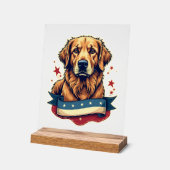 Retro Patriotic Golden Retriever Engraving Tee 4 アクリルサイン (傾斜)