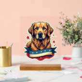 Retro Patriotic Golden Retriever Engraving Tee 4 アクリルサイン (ウェディング)