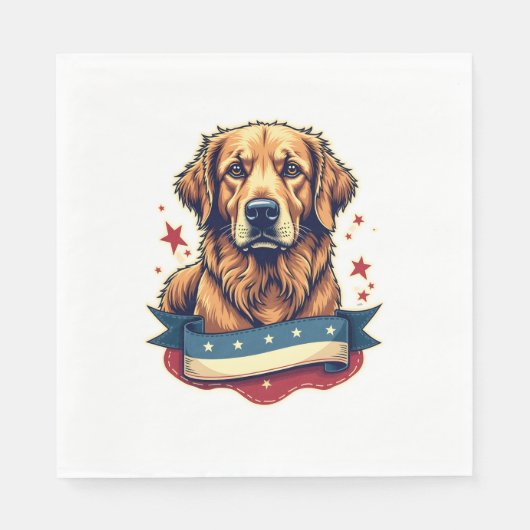Retro Patriotic Golden Retriever Engraving Tee 4 スタンダードランチョンナプキン (正面)