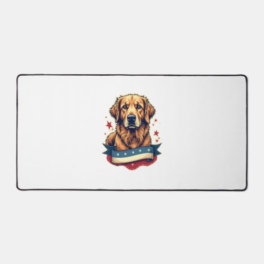Retro Patriotic Golden Retriever Engraving Tee 4 デスクマット (正面)