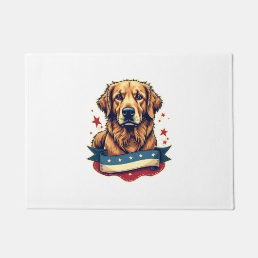 Retro Patriotic Golden Retriever Engraving Tee 4 ドアマット (正面)