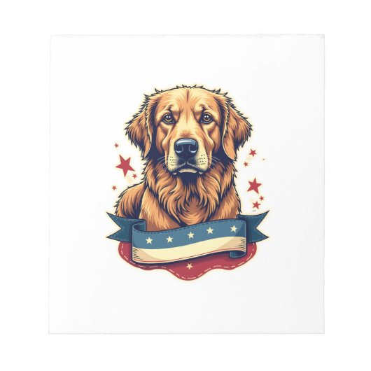 Retro Patriotic Golden Retriever Engraving Tee 4 ノートパッド (正面)