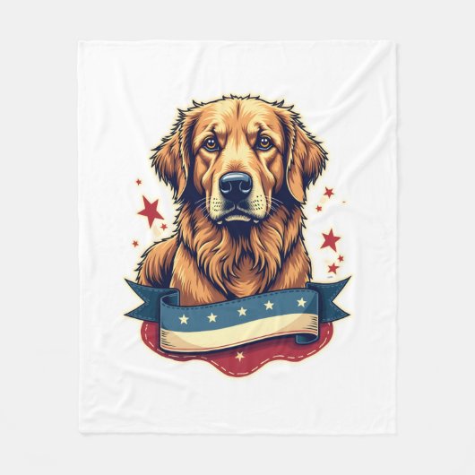 Retro Patriotic Golden Retriever Engraving Tee 4 フリースブランケット (正面)