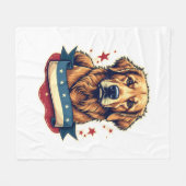 Retro Patriotic Golden Retriever Engraving Tee 4 フリースブランケット (正面(横))