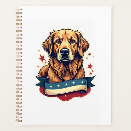 Retro Patriotic Golden Retriever Engraving Tee 4 プランナー手帳 (正面)