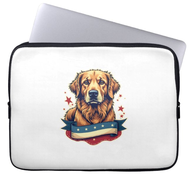 Retro Patriotic Golden Retriever Engraving Tee 4 ラップトップスリーブ (正面)