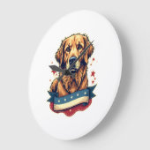 Retro Patriotic Golden Retriever Engraving Tee 4 ラージ壁時計 (傾斜)
