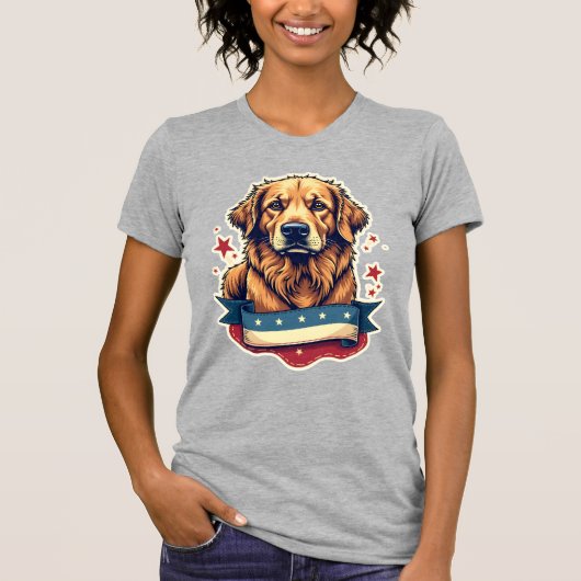 Retro Patriotic Golden Retriever Engraving Tee 4 Tシャツ (正面)