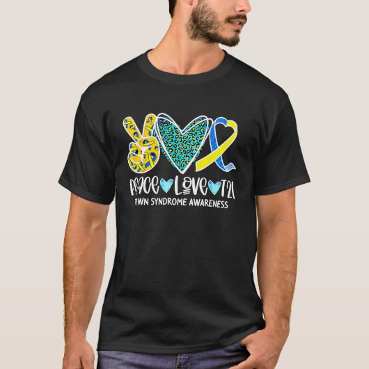 Retro Peace Love Cure Blue & Yellow Ribbon Down Sy Tシャツ (正面)