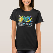 Retro Peace Love Cure Blue & Yellow Ribbon Down Sy Tシャツ (正面)