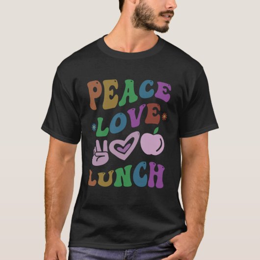 Retro PEACE LOVE LUNCH LADY Cafeteria Ladies Groov Tシャツ (正面)