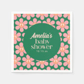 Retro Peace Sign Flower Green Pink Baby Shower スタンダードカクテルナプキン (正面)