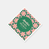 Retro Peace Sign Flower Green Pink Baby Shower スタンダードカクテルナプキン (角)