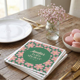 Retro Peace Sign Flower Green Pink Baby Shower  スタンダードカクテルナプキン