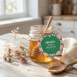 Retro Peace Sign Flower Green Pink Baby Shower  フェイバータグ