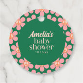 Retro Peace Sign Flower Green Pink Baby Shower フェイバータグ (裏面)