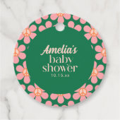 Retro Peace Sign Flower Green Pink Baby Shower フェイバータグ (正面)