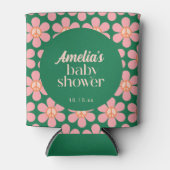 Retro Peace Sign Flower Green Pink Baby Shower  缶クーラー (正面)