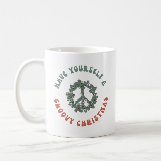 Retro Peace Sign Have Yourself A Groovy Christmas コーヒーマグカップ (左)